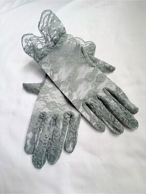 New Gray Sage Floral Lace Gloves Women Elegant Vintage Wedding Party